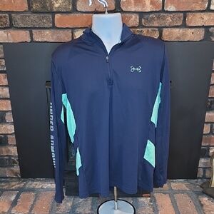 Under Armour Dark Blue and Light Blue Pullover, 1/4 Zip. Large.